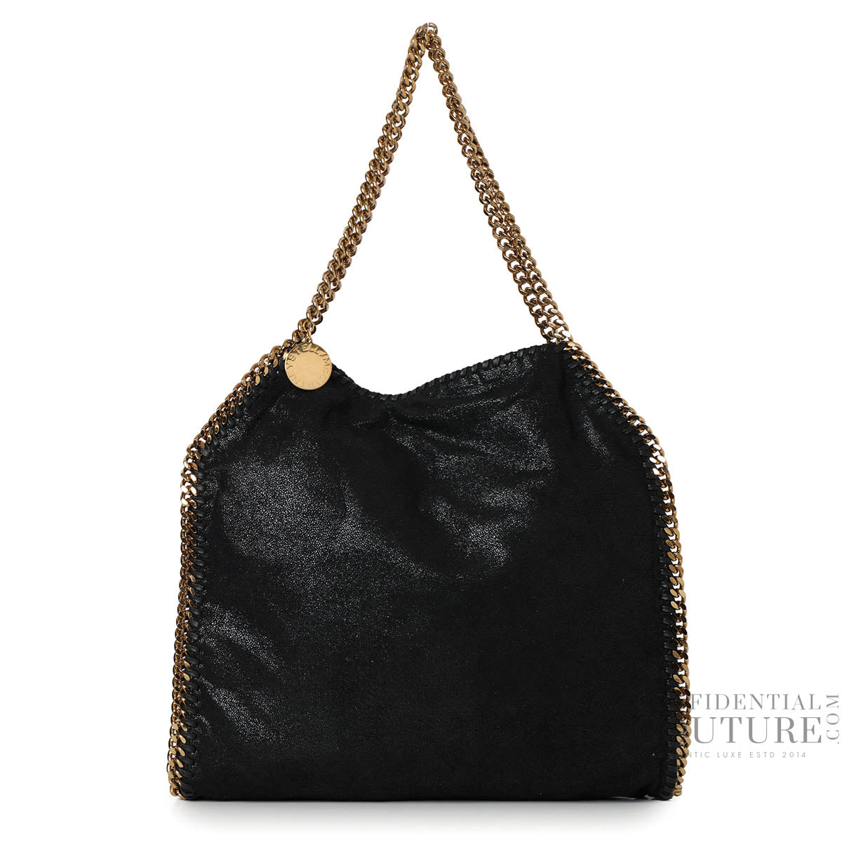 McCartney Flabella Shiny Black Small Tote Bag With Gold Hardware