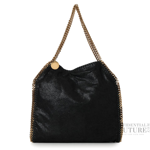 McCartney Flabella Shiny Black Small Tote Bag With Gold Hardware