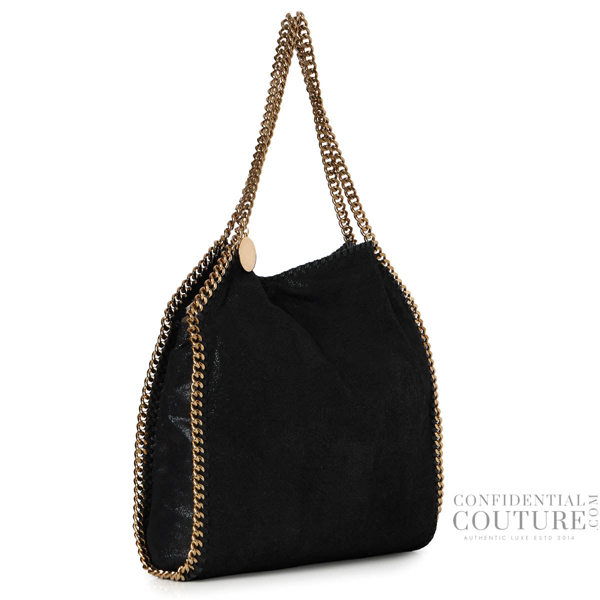 McCartney Flabella Shiny Black Small Tote Bag With Gold Hardware