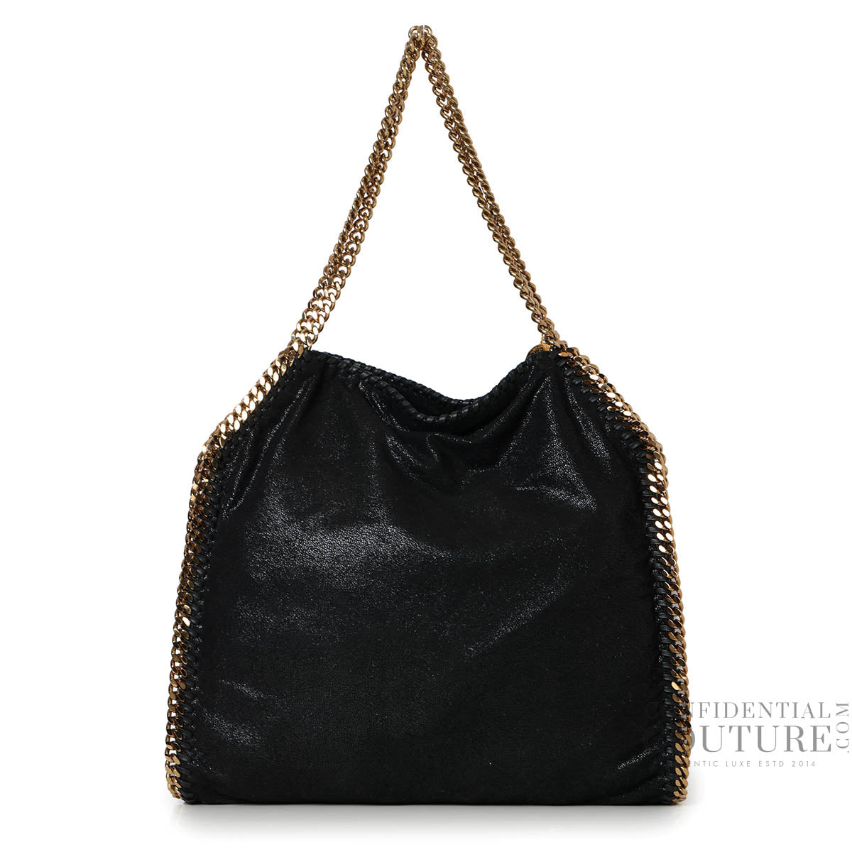 McCartney Flabella Shiny Black Small Tote Bag With Gold Hardware