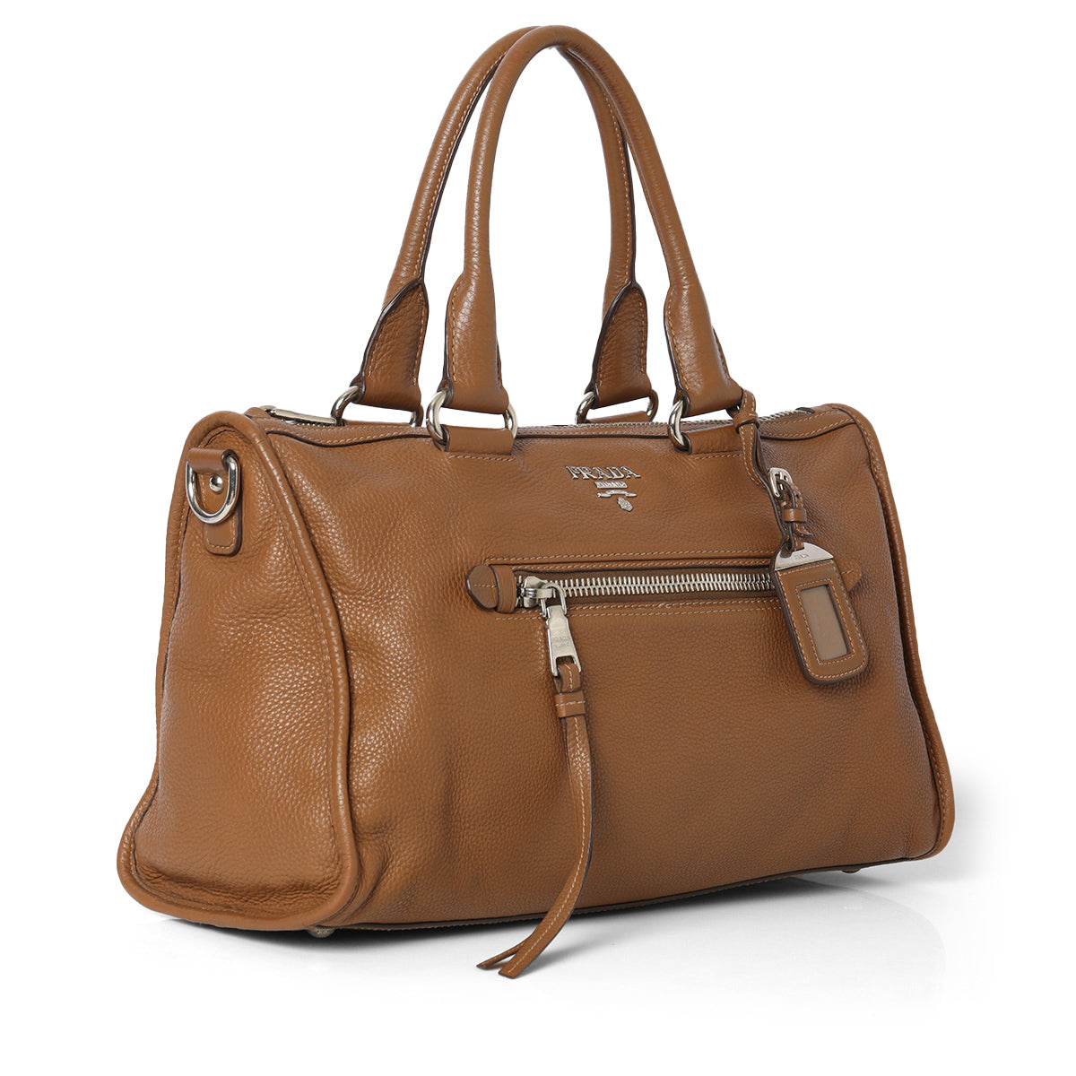 Brown Vitello Phenix Leather Zip Tote Bag