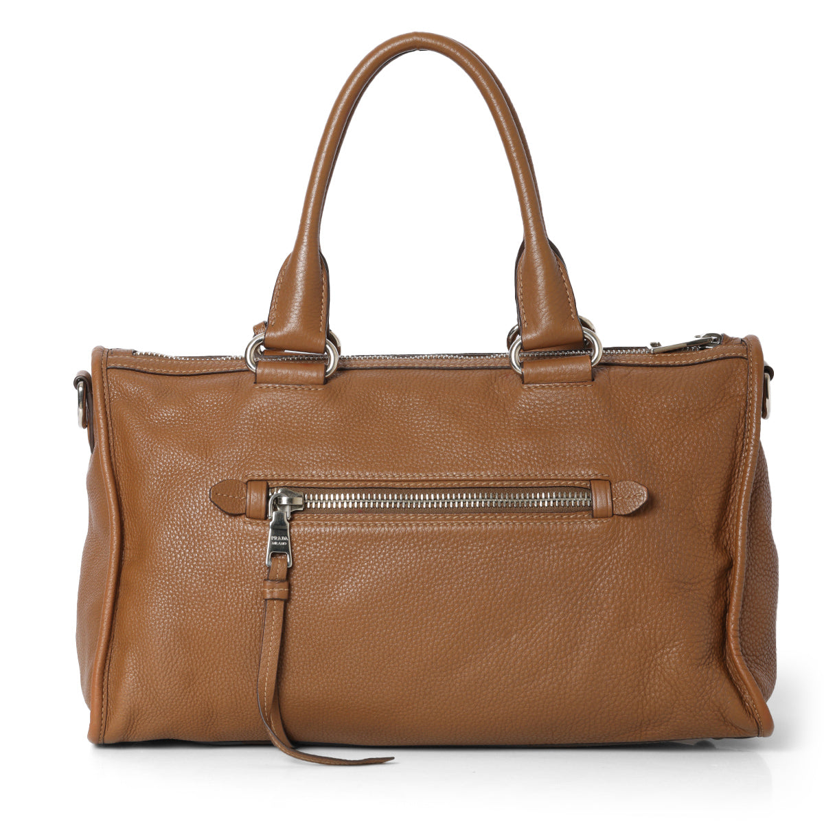 Brown Vitello Phenix Leather Zip Tote Bag