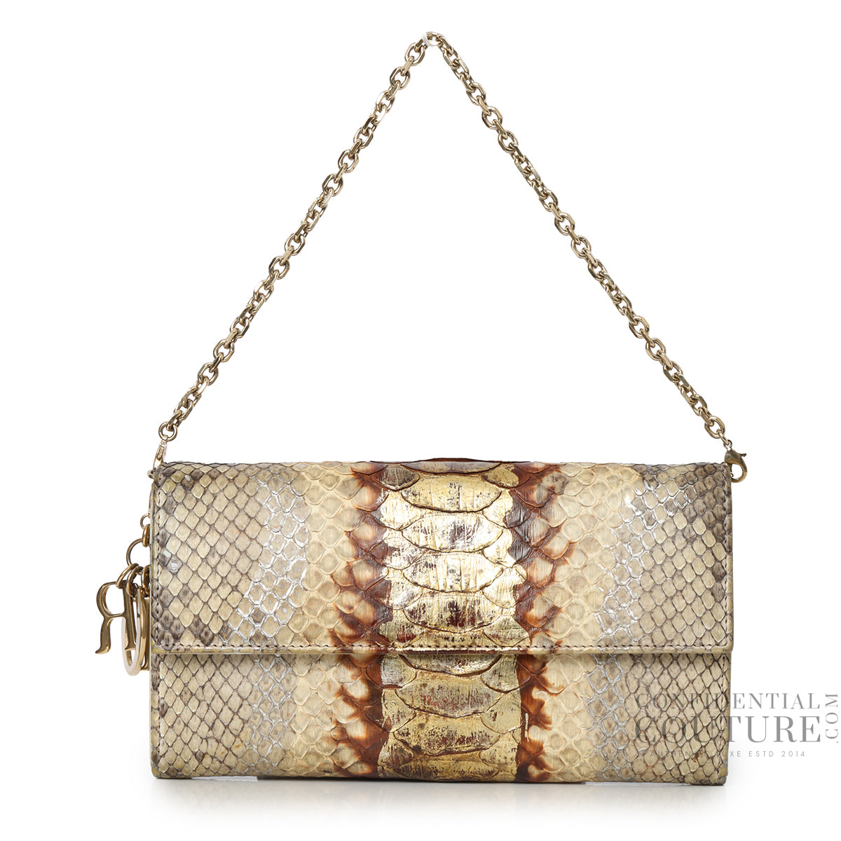 Beige/Brown Python Leather Lady Dior Wallet On