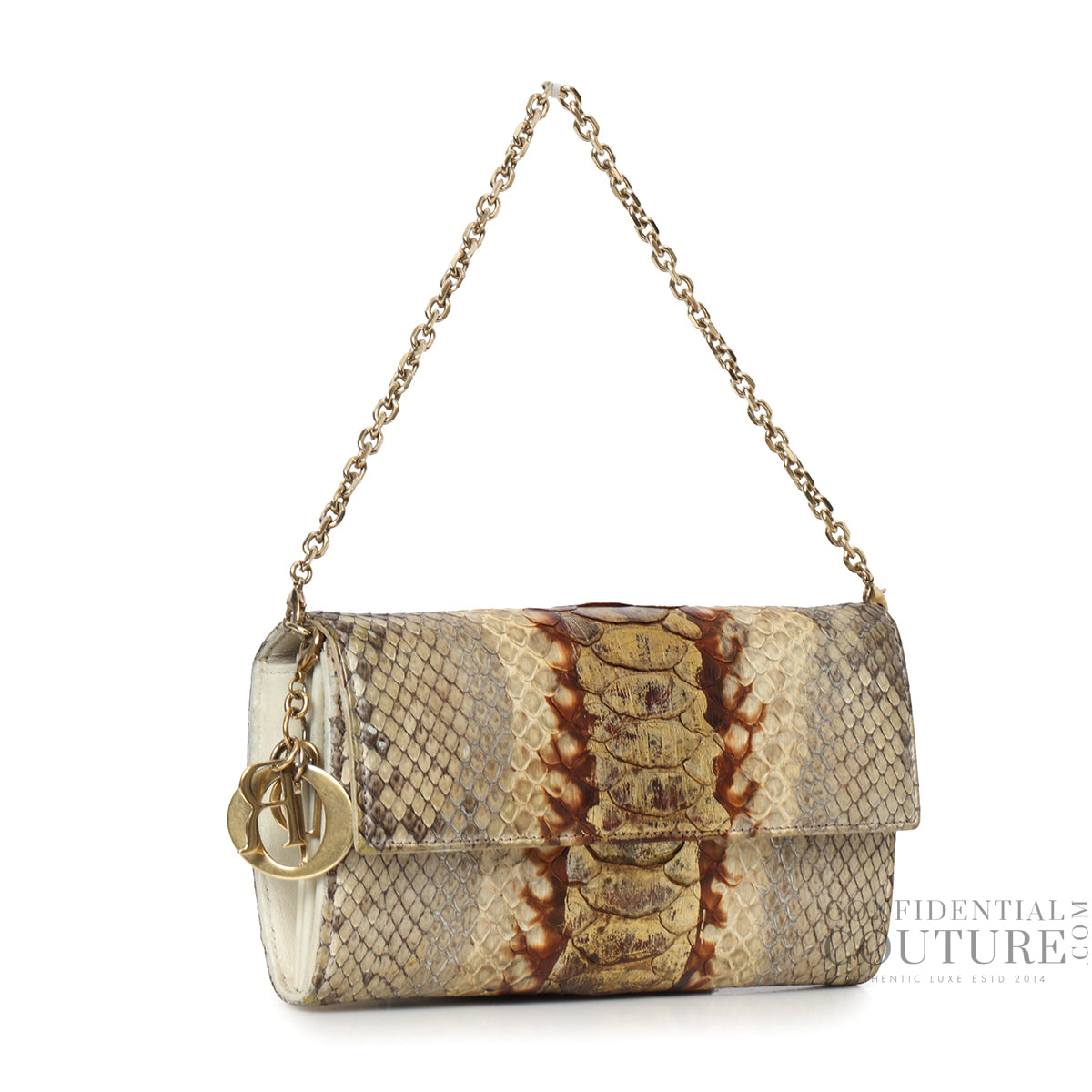 Beige/Brown Python Leather Lady Dior Wallet On