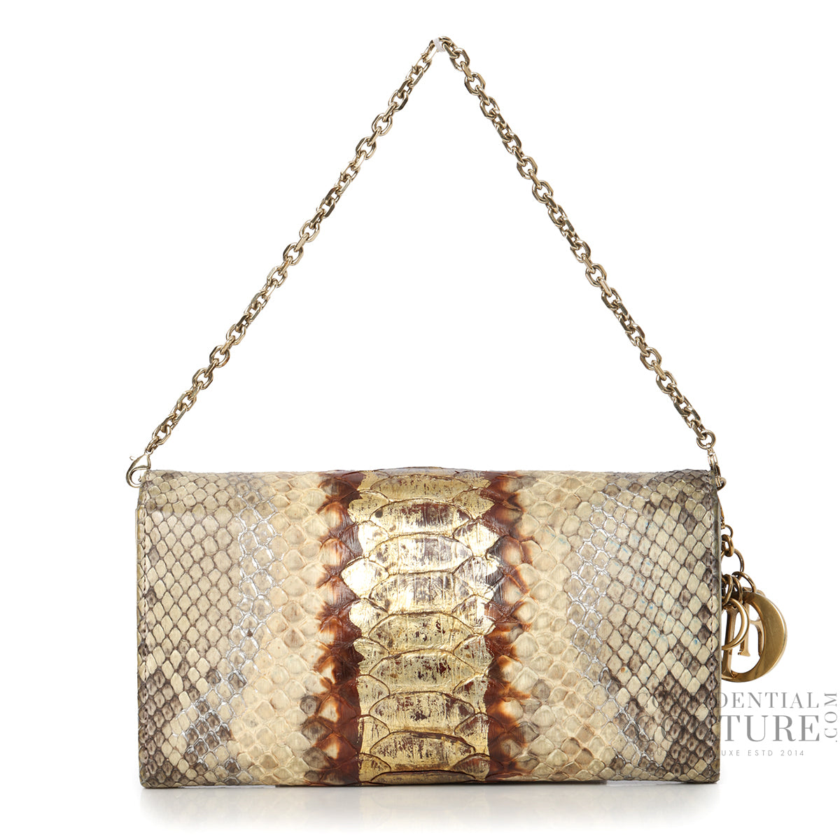 Beige/Brown Python Leather Lady Dior Wallet On