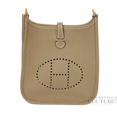 Evelyn 16 Amazone Taurillion Clemence Etoupe and Navy Crossbody Bag