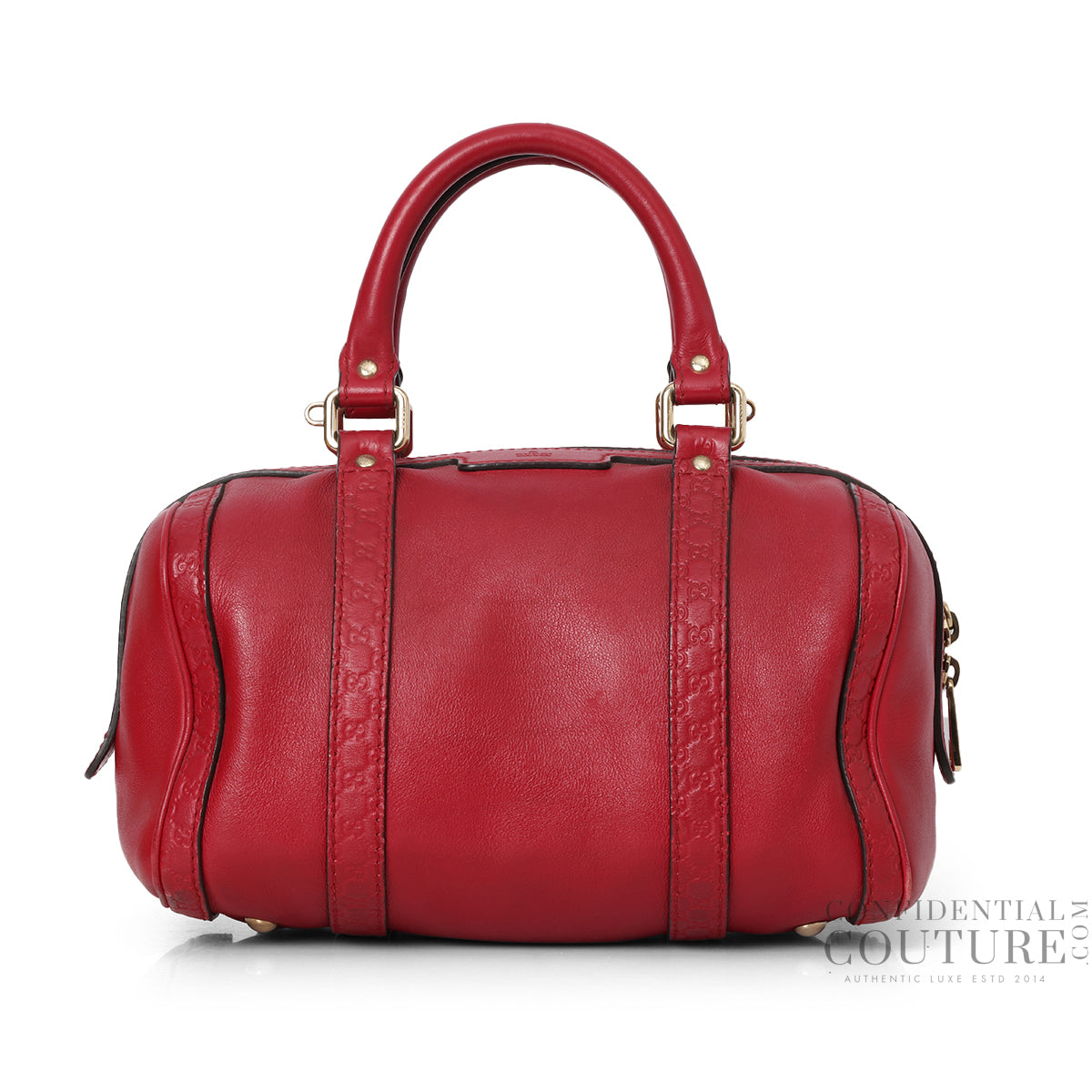 Red Leather Microguccisima Small Joy Boston Bag With Strap
