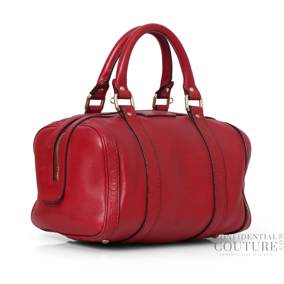 Red Leather Microguccisima Small Joy Boston Bag With Strap