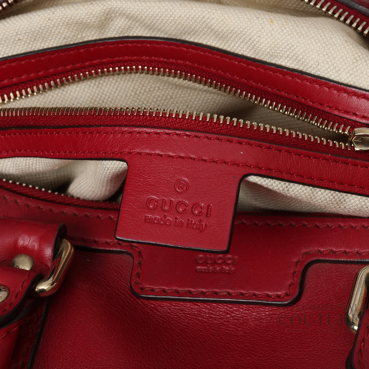Red Leather Microguccisima Small Joy Boston Bag With Strap
