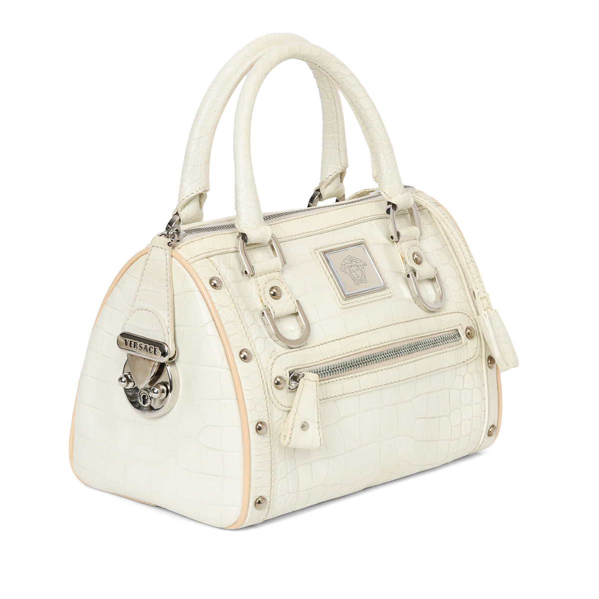 Medusa Croc Embossed Leather Satchel