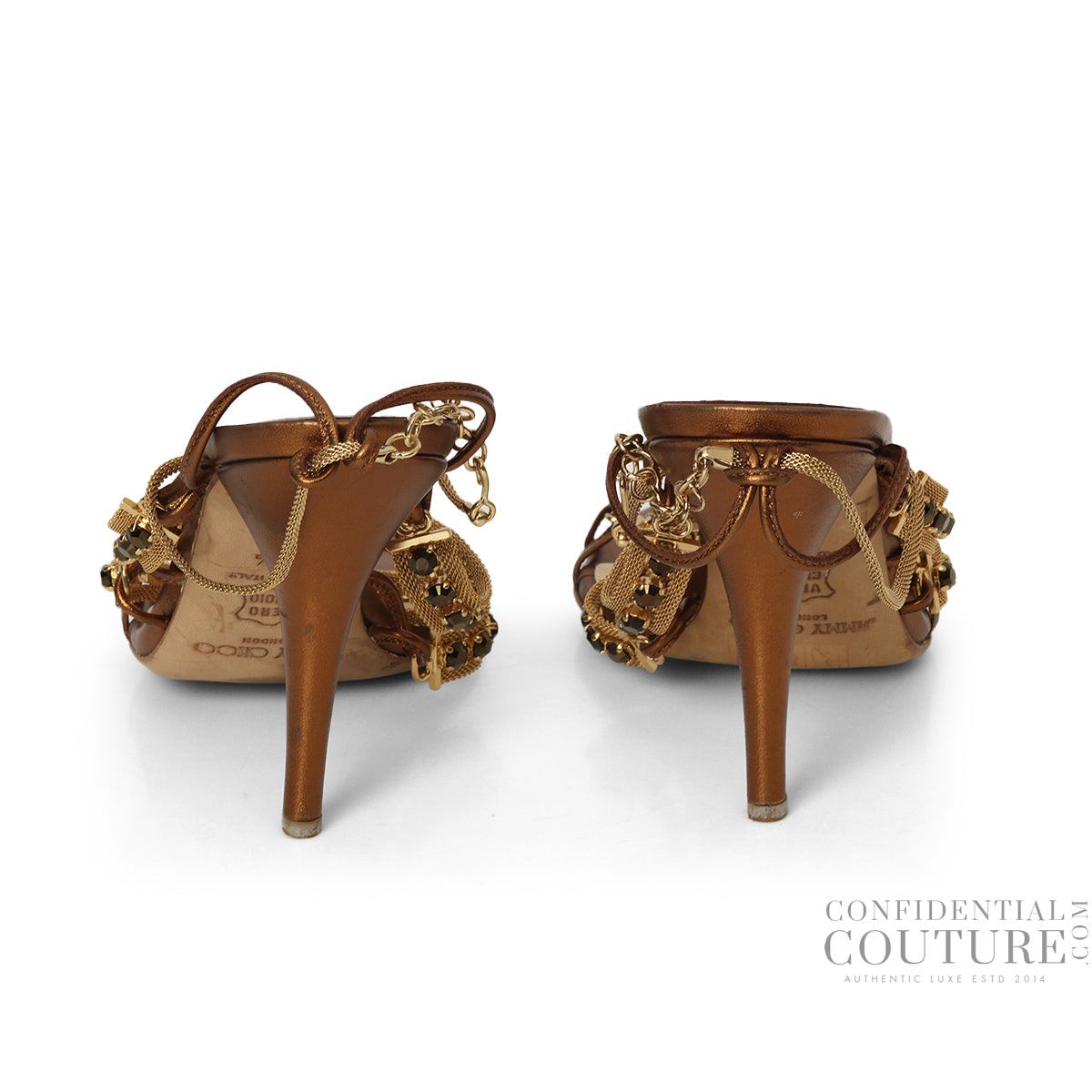 Gold Leather Jeweled Strap Sandals Metallic Gold EU 35 | UK 2 | US 5