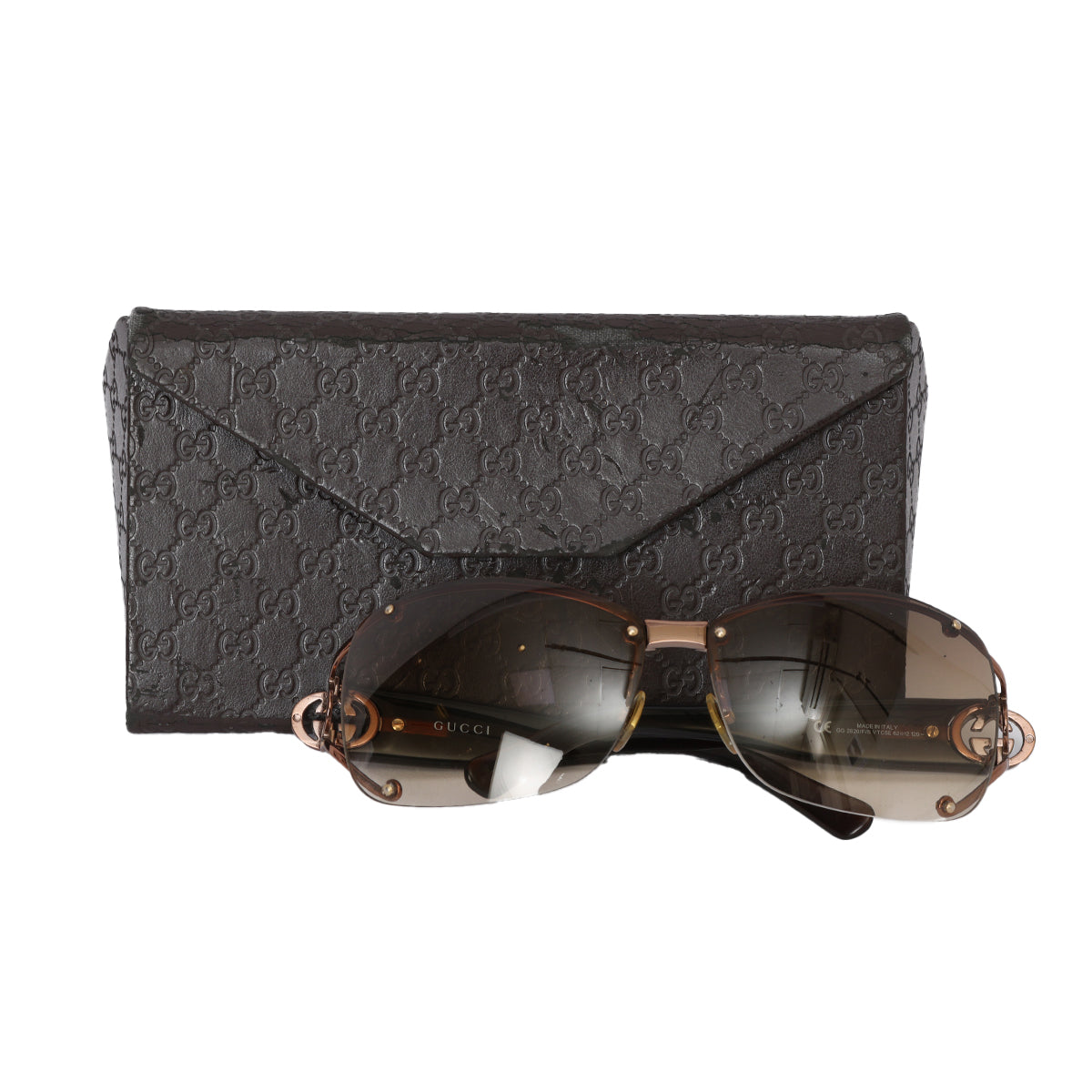 Bronze Metal Frame Gradient Tint Crystal GG Sunglasses-2820