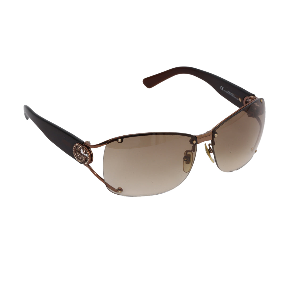 Bronze Metal Frame Gradient Tint Crystal GG Sunglasses-2820
