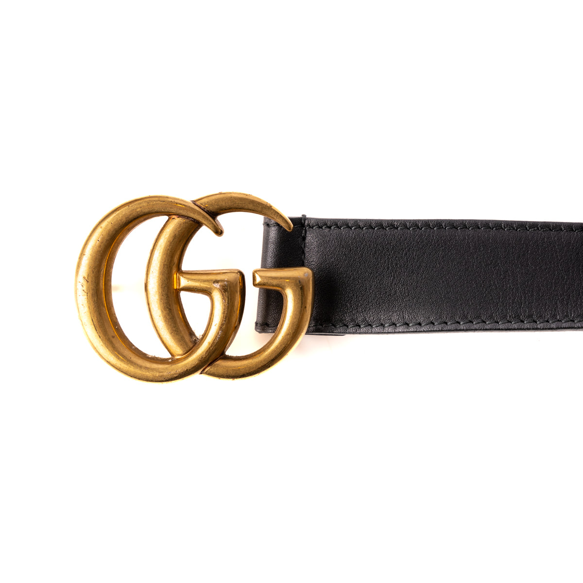 GG Logo Black Leather Belt Size: 42