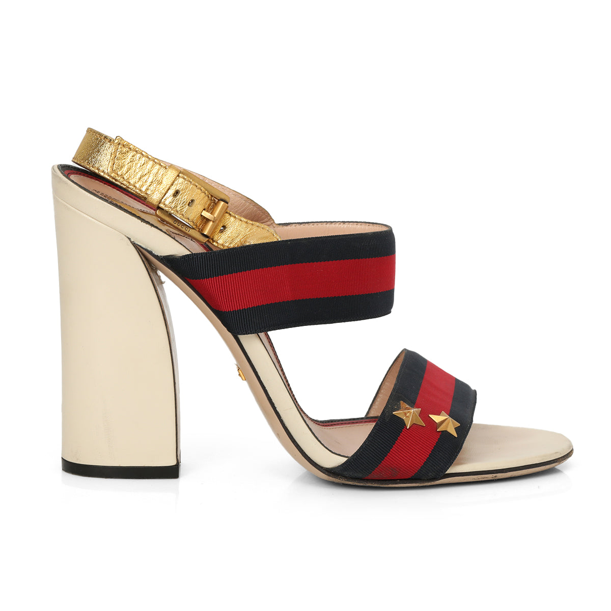 Multicolour Leather & Web Trim Block Heel Sandals - 39.5