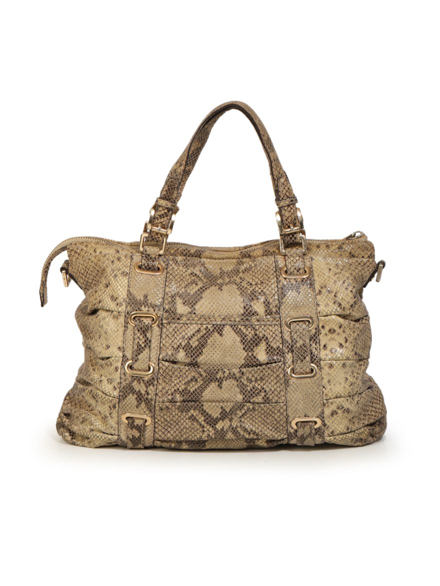 Beige Python Effect Leather Satchel