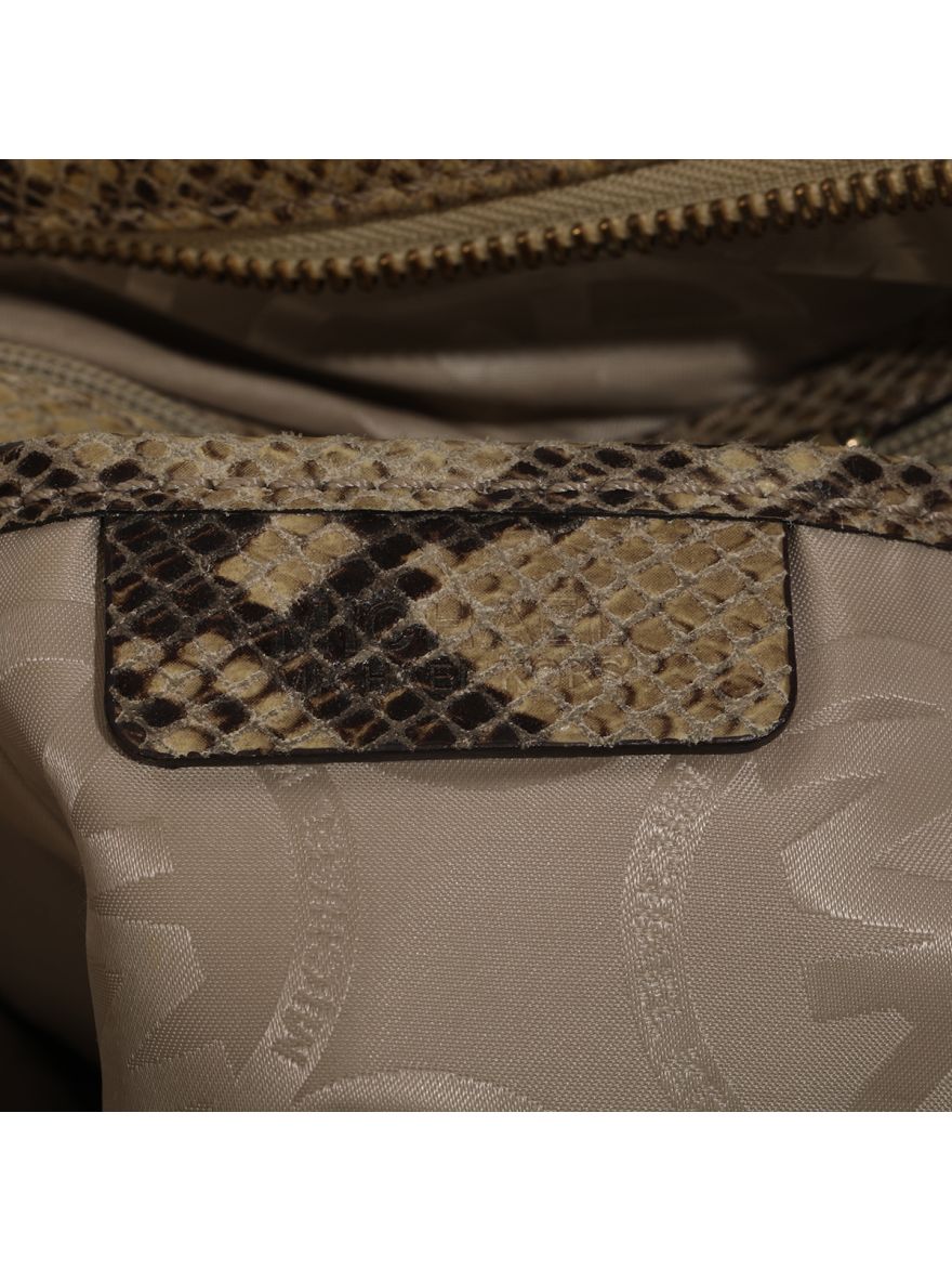 Beige Python Effect Leather Satchel