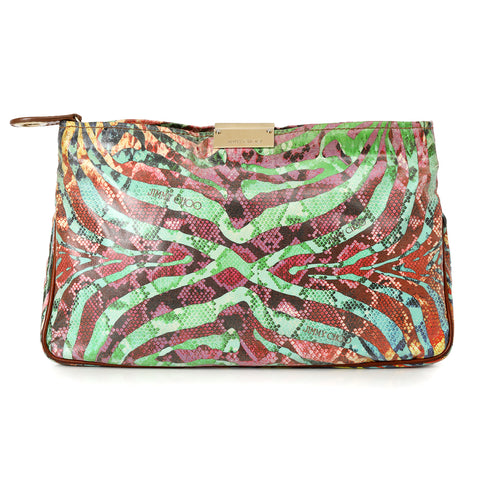 Coated Canvas Python Print Clutch One Size
