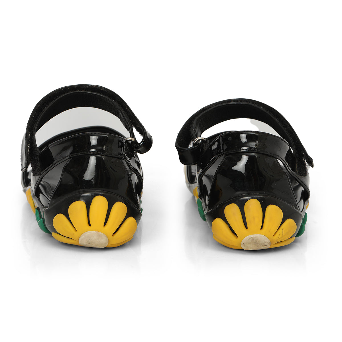 Black And White Patent Leather Floral Embellished Sandals Size: 39