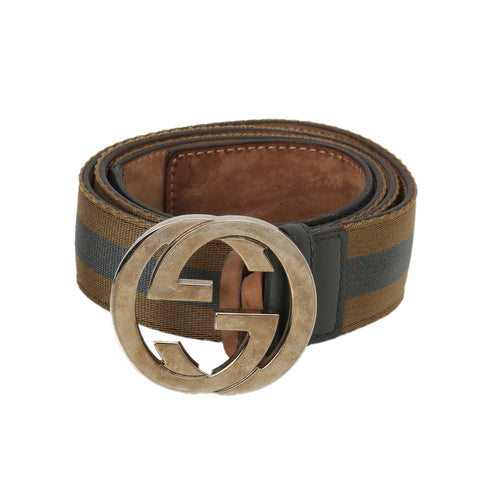 Dark Grey Web Canvas & Leather Interlocking G Buckle Belt 95/38