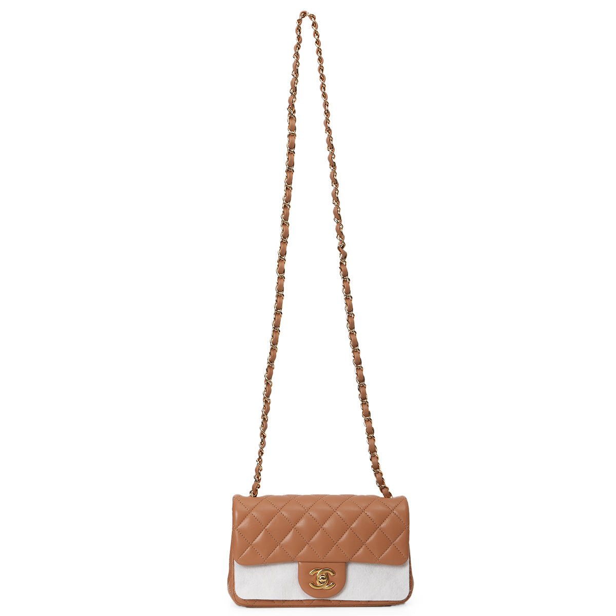 Mini Rectangular Flap Bag Beige Lambskin Gold Hardware