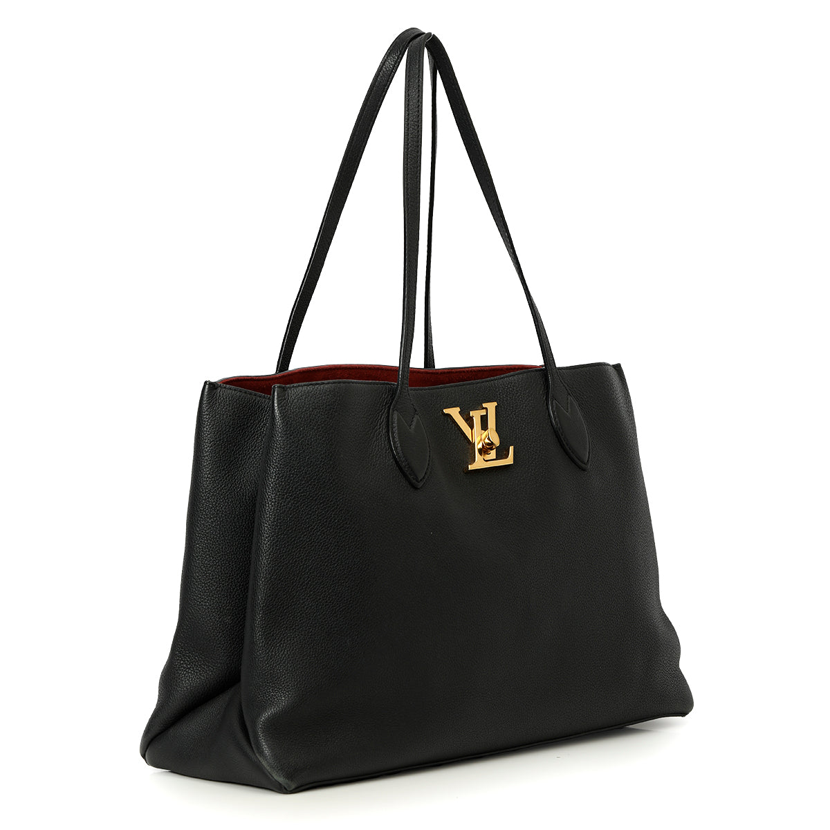 Black Leather Lockme Shopper Bag Medium