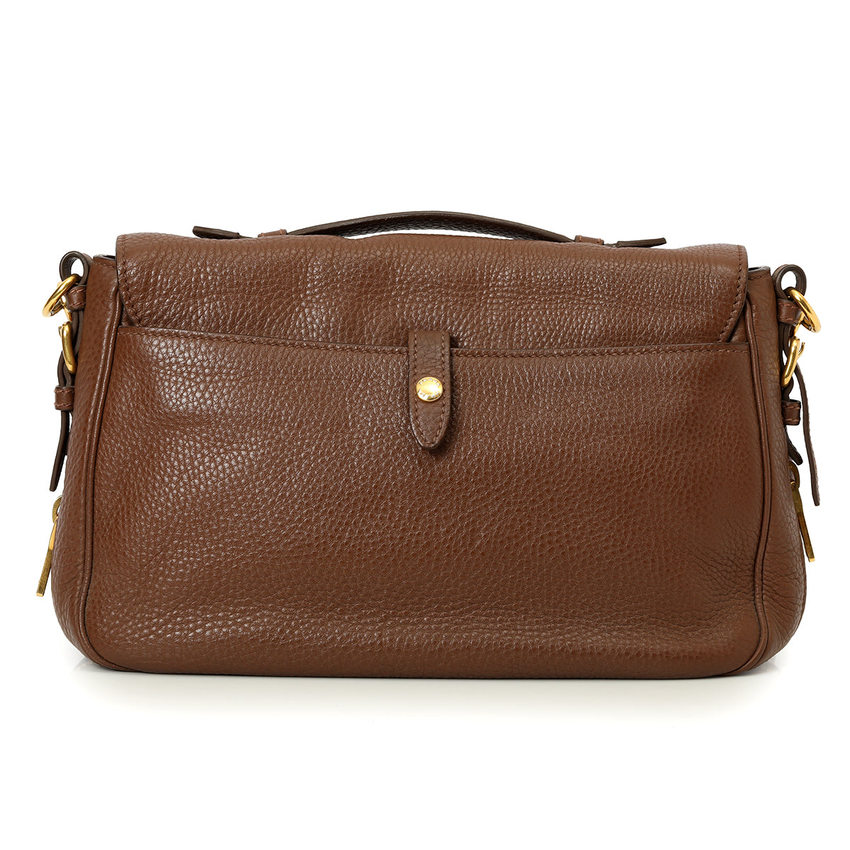 Brown Leather Pushlock Flap Top Handle Bag Medium