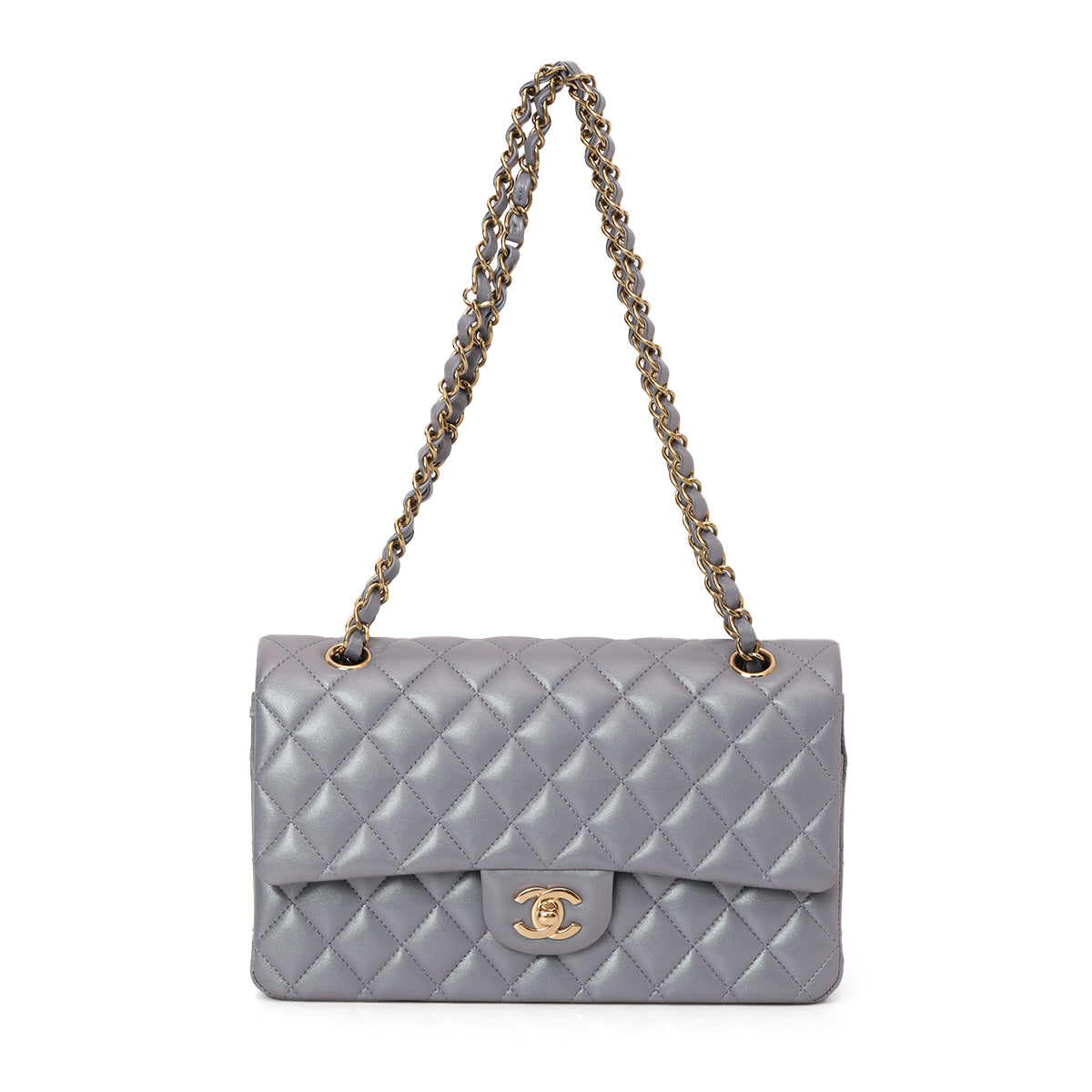 Purple Metallic Classic Medium Double Flap Bag