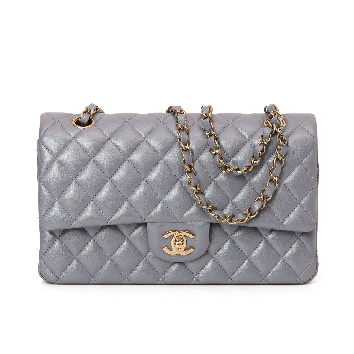 Purple Metallic Classic Medium Double Flap Bag
