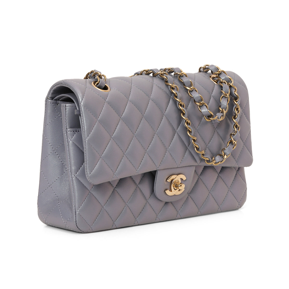 Purple Metallic Classic Medium Double Flap Bag