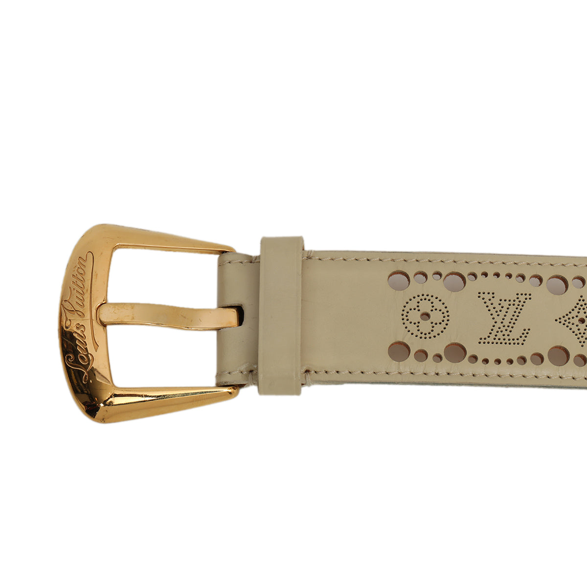 Ivory Perforated Mahina Phoenix Leather Belt Size: 36/90