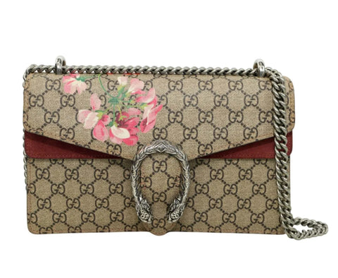 GG Supreme Maroon & Beige Blooms Medium Dionysus Shoulder Bag