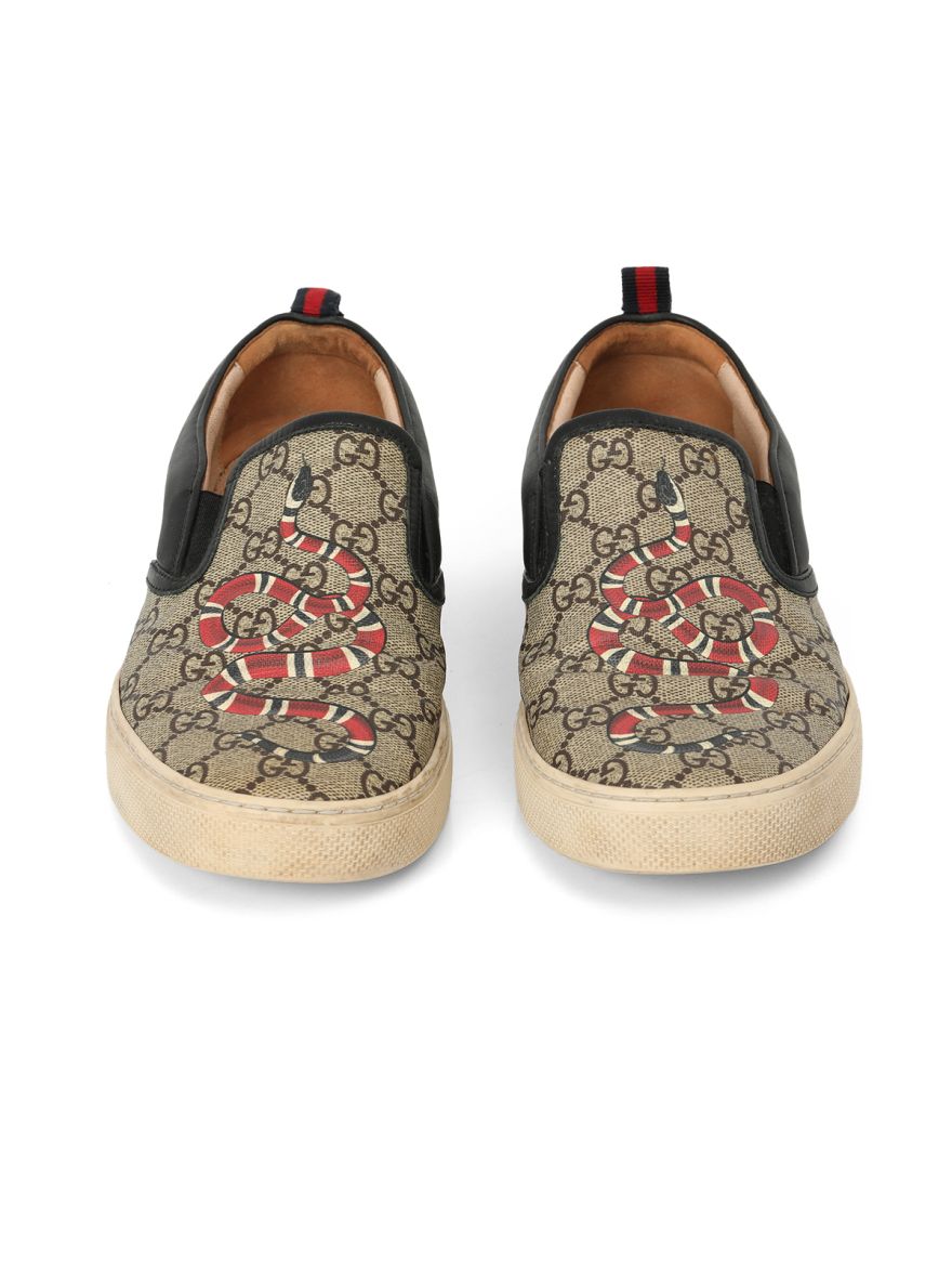 Men's King Snake Print GG Supreme Slip-On Sneakers Size: 8